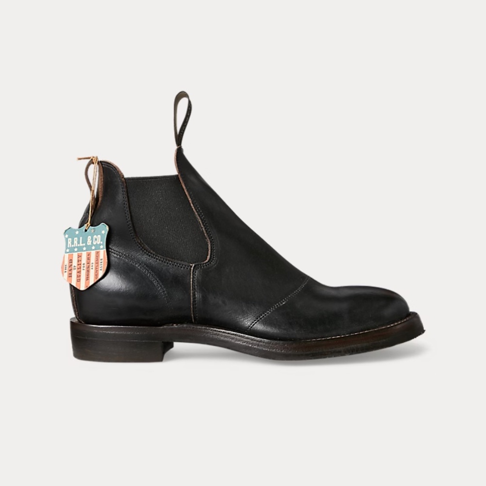RRL Ralph Lauren Hand-Burnished Leather Chelsea Boot Man’s Size 7B in Black